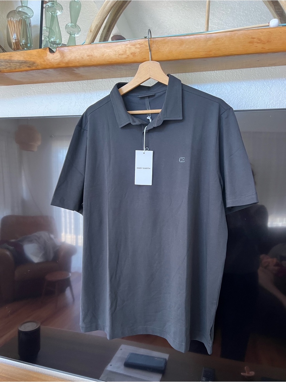 NWT! Cozy Earth Men's Dark Gray Polo Shirt